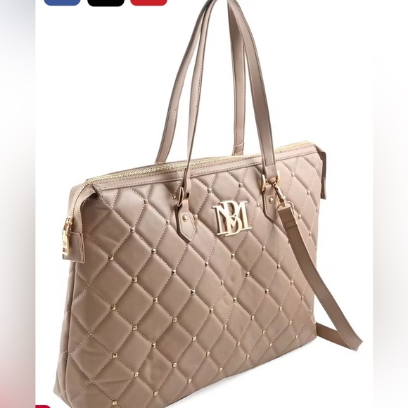 Badgley Mischka Taupe Vegan Leather Quilted Shoulder Bag with Zip Top NWT - Picture 2 of 6